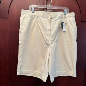 LL Bean Shorts Womens 20 Regular Beige High Rise Chino Original Expandable Waist